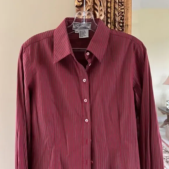 Vintage button up red blouse long sleeve dress shirt stripes large, women’s 8 - Picture 3 of 5